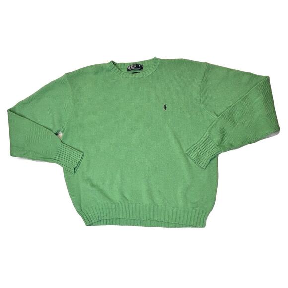 Vintage Polo Ralph Lauren Sweater Mens XL Green Knit Pony Logo Crew Neck NEW